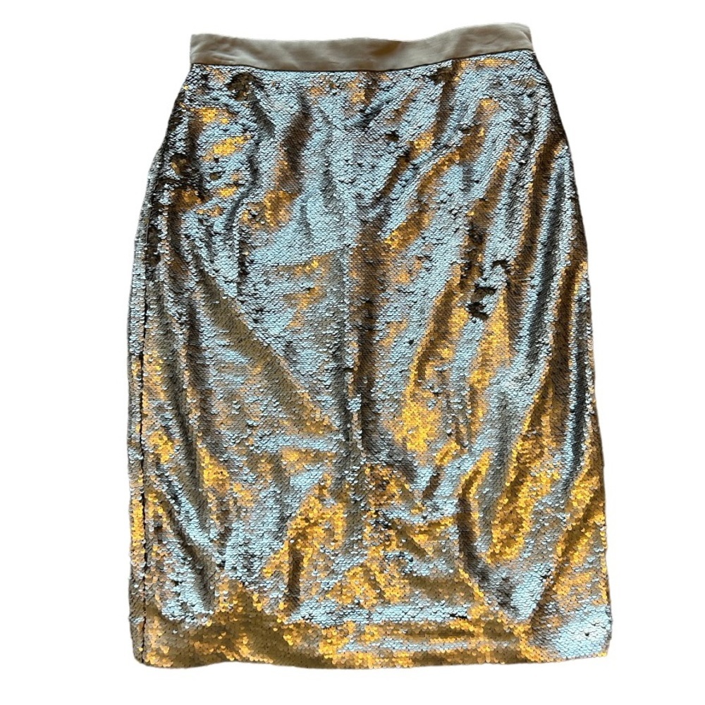 Banana Republic Matte Silver Sequin Pencil Skirt 10 Glam Holiday NYE - Picture 3 of 11